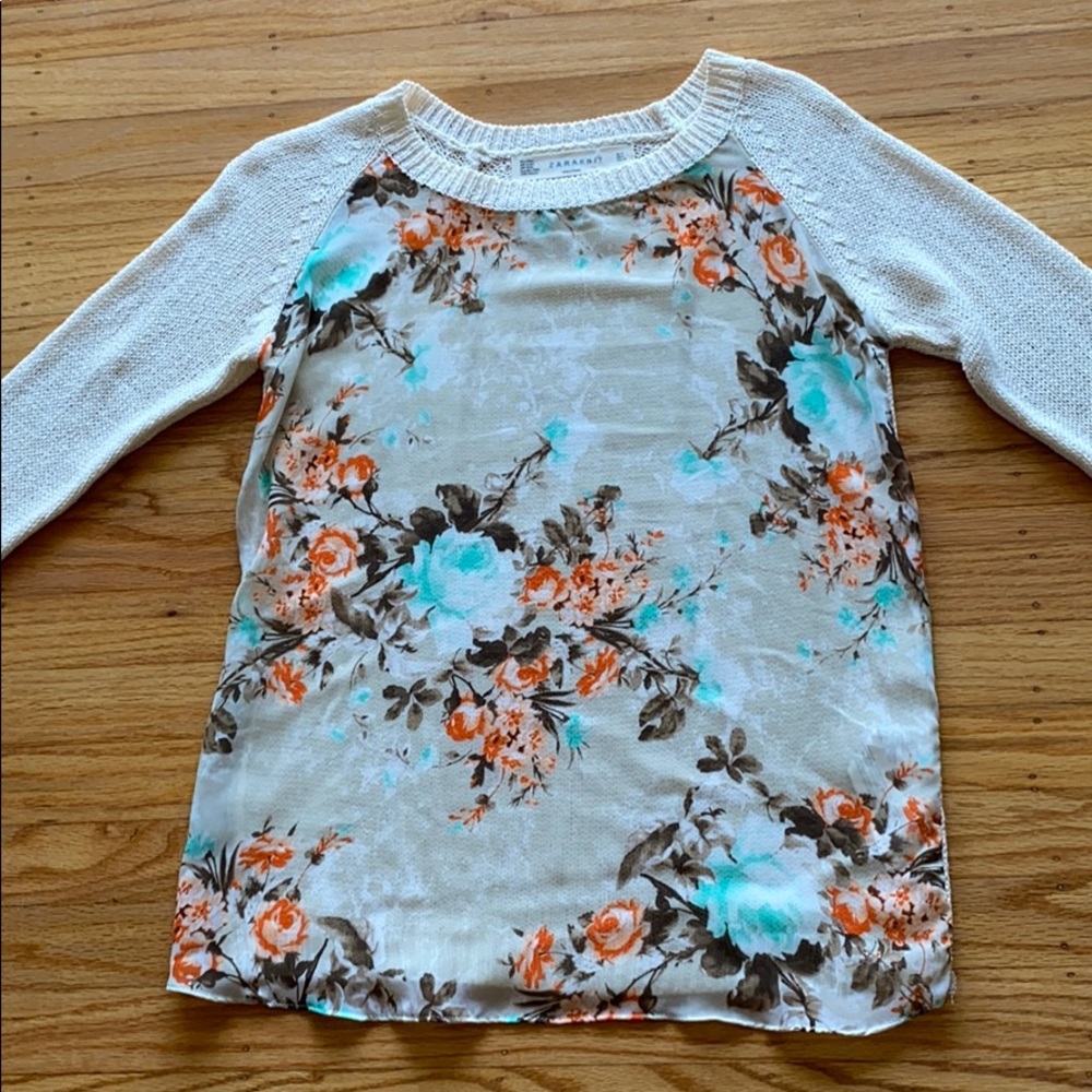 Zara woman knit sweater sheer floral print